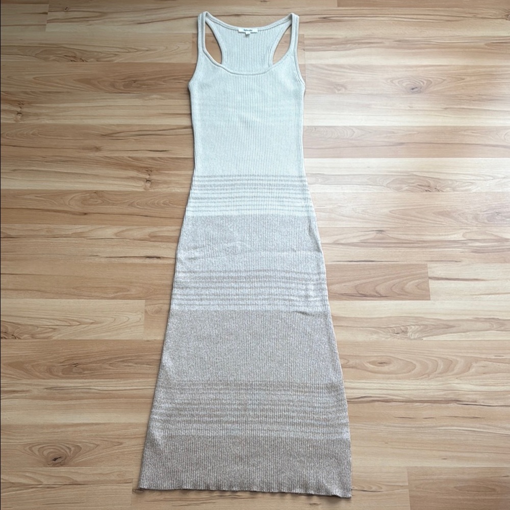 Splendid White and Tan Ribbed Bodycon Maxi Dress